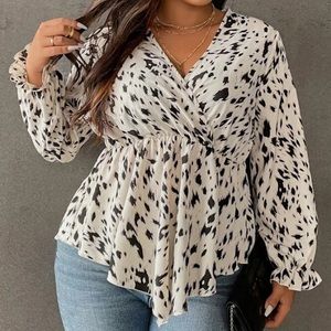Boho plus size leopard print peplum blouse